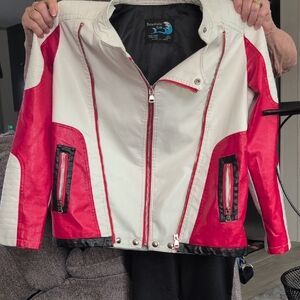 BEAST FASHION Red and White Leather Jacket